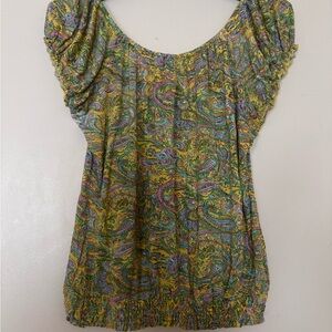 Fire Los Angeles Paisley Print Blouse with Green and Yellow